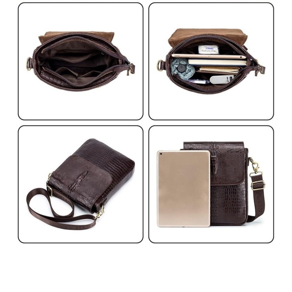 100% Genuine Leather Unisex Shoulder Bag Crocodile Pattern Bag 11" Messenger Bag - Picture 6 of 16